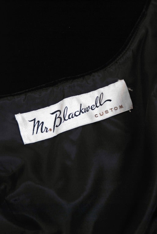 Women's 1950's Mr. Blackwell Black & White Velvet Trained Evening Gown