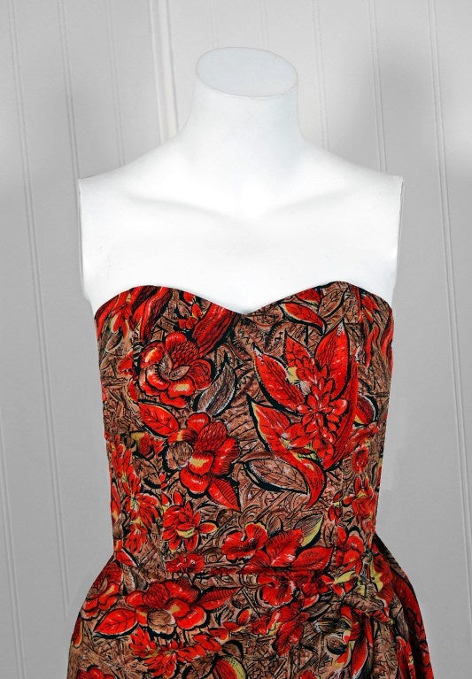 1940's Hawaiian Tropical-Floral Silk Strapless Sarong Dress Set at ...