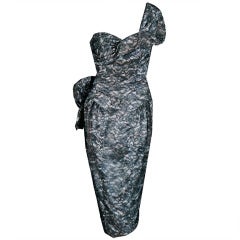 1940's Chantilly-Lace Illusion One Shoulder Cocktail Wiggle Dress