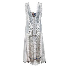 Antique 1920's French White Embroidered-Lace & Lame Beaded Applique Flapper Dress