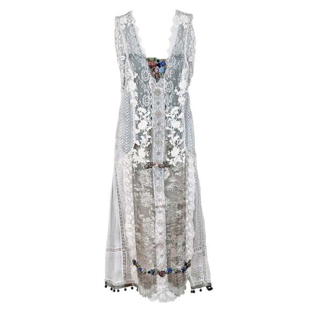 1920's French White Embroidered-Lace and Lame Beaded Applique Flapper ...