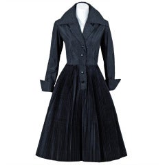 1952 Christian Dior Original Black Pleated Silk-Taffeta Party Dress