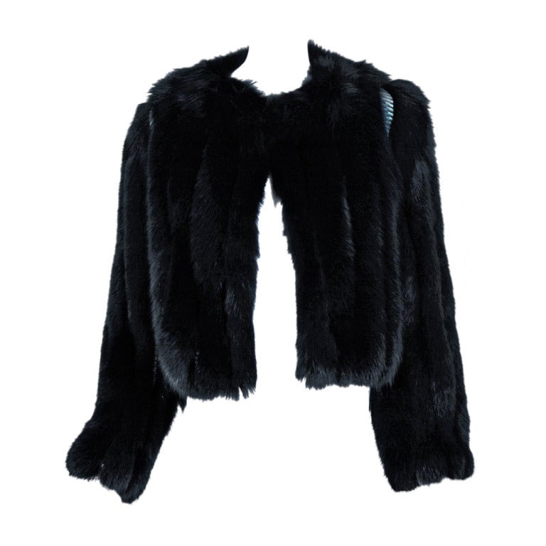 1990's Missoni Black Genuine Fox-Fur & Colorful Wool-Knit Cropped Bolero Jacket