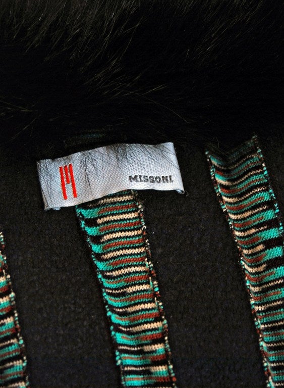 1990's Missoni Black Genuine Fox-Fur & Colorful Wool-Knit Cropped Bolero Jacket 2