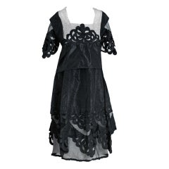 1920's Elegant Black Cut-Out Deco Silk Taffeta & Irish-Crochet Flapper Dress