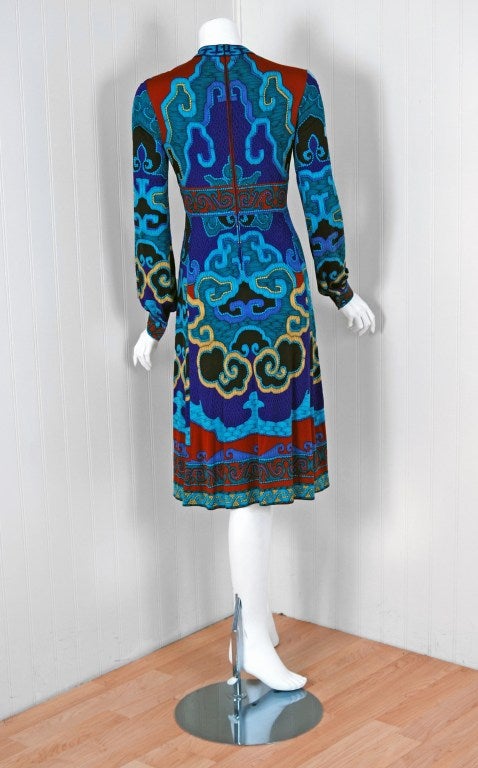 Women's 1970's Leonard Colorful Op-Art Graphic Print Silk-Jersey Dress