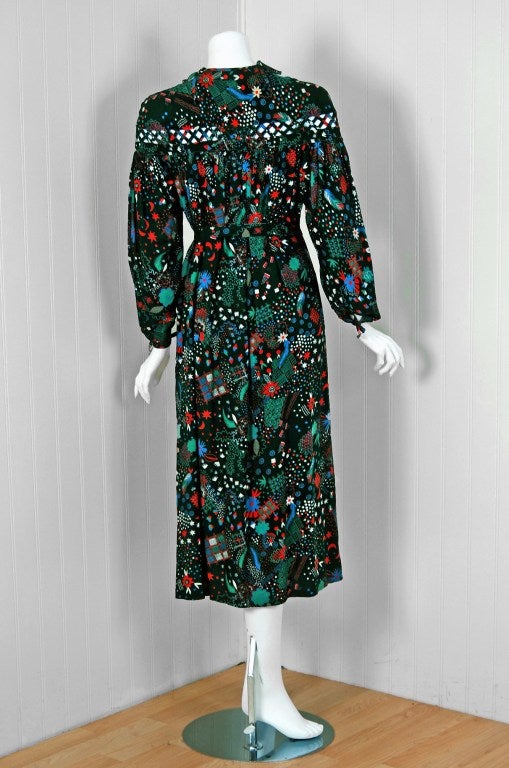 Women's 1970's Ossie Clark Colorful Celia Birtwell Print Cut-Out Belted Dress