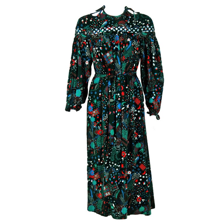 1970's Ossie Clark Colorful Celia Birtwell Print Cut-Out Belted Dress
