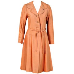 Vintage 1972 Christian Dior Haute-Couture Peach Silk Belted Princess Coat Jacket