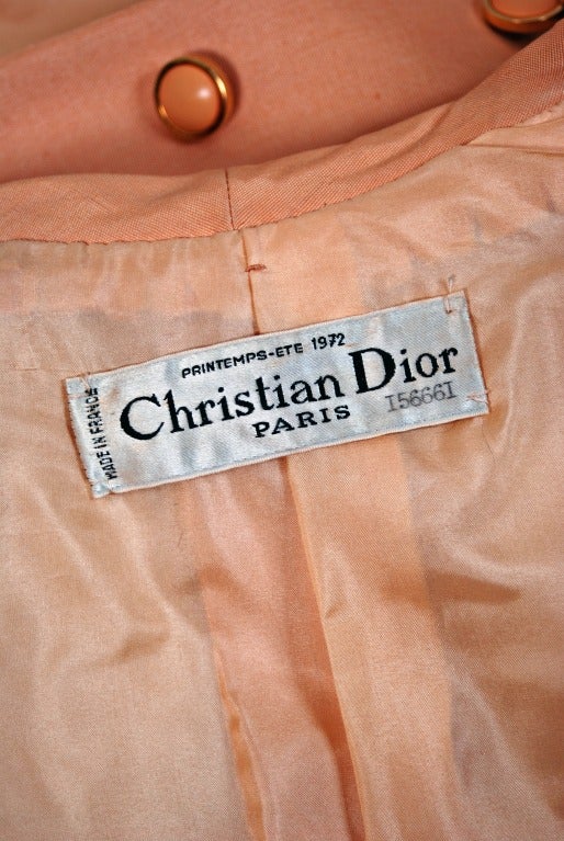 1972 Christian Dior Haute-Couture Peach Silk Belted Princess Coat Jacket 2