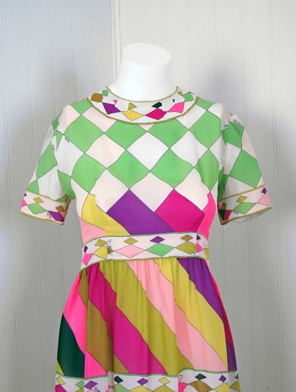 Women's 1960's Emilio Pucci Op-Art Colorful Print-Silk Mini Mod Dress