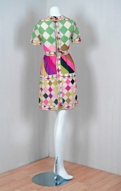 1960's Emilio Pucci Op-Art Colorful Print-Silk Mini Mod Dress 2