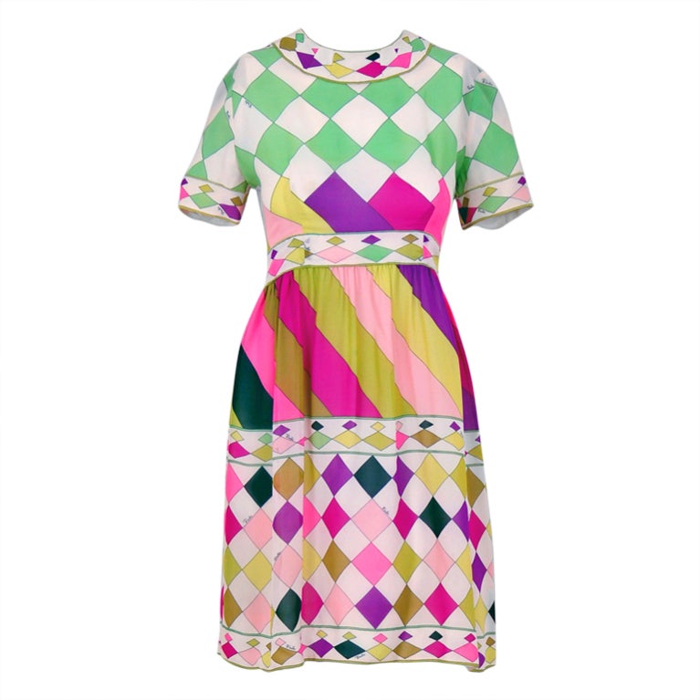 1960
s Emilio Pucci Op-Art Colorful Print-Silk Mini Mod Dress