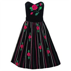 Vintage 1950's Juli Lynne Charlot Applique Rose Garden Velvet Strapless Dress Ensemble