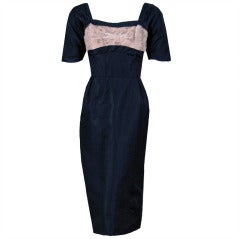 1940's Don Loper Beaded Lace Illusion Shelf-Bust Black Silk Cocktail Dress