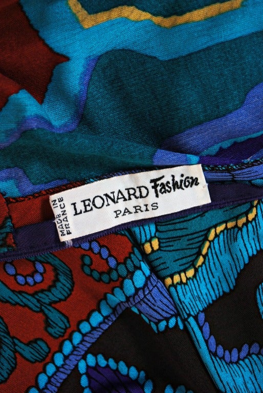 1970's Leonard Colorful Op-Art Graphic Print Silk-Jersey Dress 1