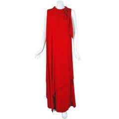 Vintage 1960's Pierre Balmain Haute-Couture Red Silk Chiffon Grecian Goddess Gown