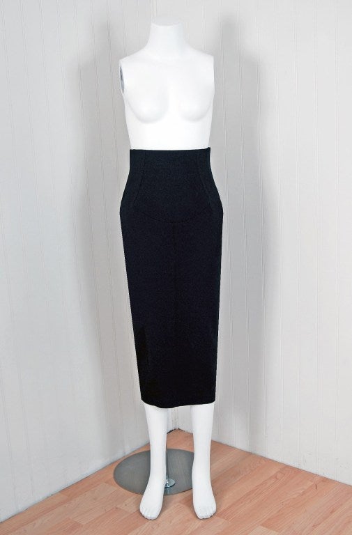 1990's Azzadine Alaia Black Hourglass Jacket & High-Waisted Skirt Suit In New Condition In Beverly Hills, CA
