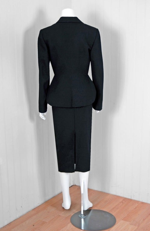 Women's 1990's Azzadine Alaia Black Hourglass Jacket & High-Waisted Skirt Suit