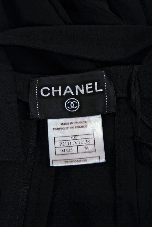 2003 Chanel Black Low-Cut Plunge Silk Rayon Pleated Seductive Cocktail Dress 2