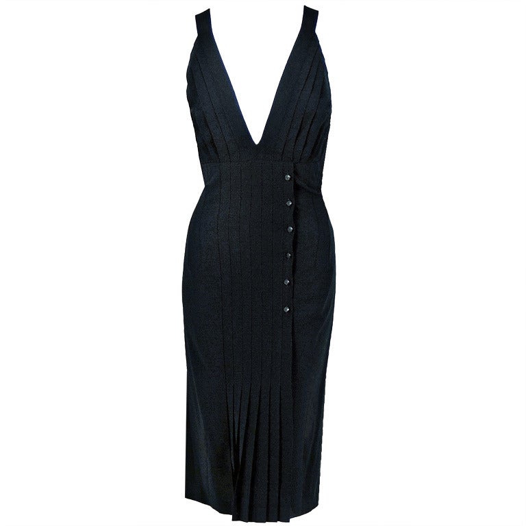 2003 Chanel Black Low-Cut Plunge Pleated Seductive Cocktail Dress at ...