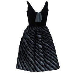1950's Calabri Italian Haute-Couture Black Velvet & Scalloped Lace Party Dress 12
