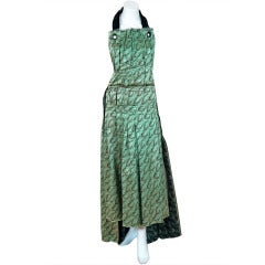 1990's Jean Paul Gaultier Iconic Sage-Green Brocade Backless Trained Gown