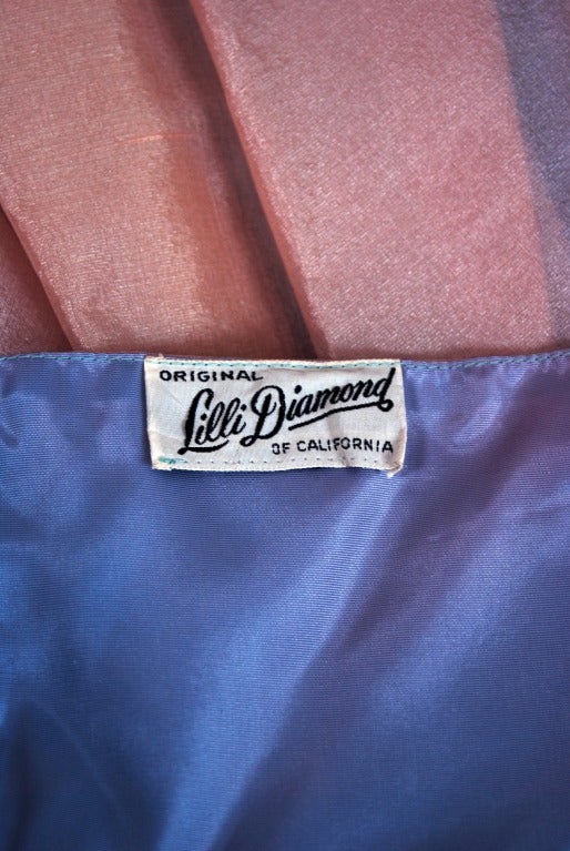 1950's Lilli Diamond Irridescent Blue Pink Silk Organza Halter Party Dress 2