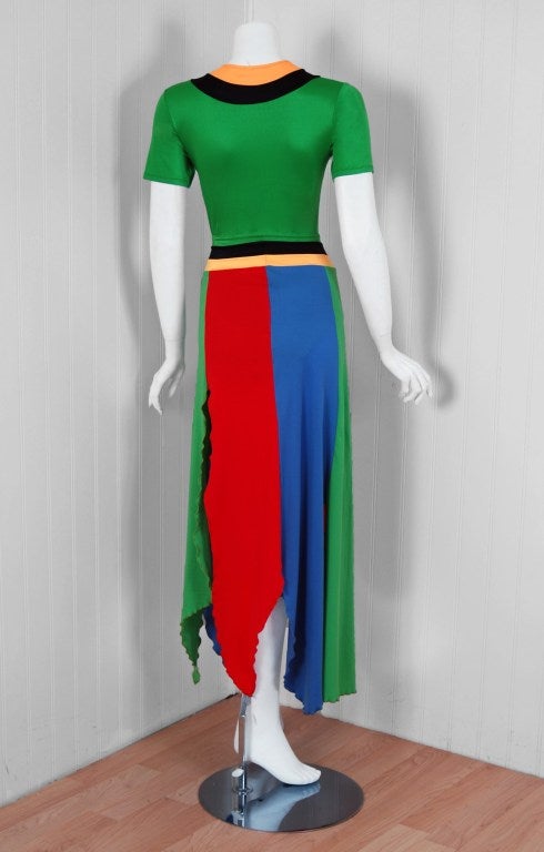 1970's Sant' Angelo Colorful Jersey Bodysuit & Handkerchief-Skirt Dress 1