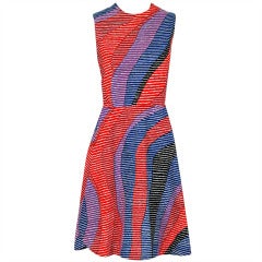 Retro 1960's Geoffrey Beene Op-Art Print Cotton Sleeveless Belted Mod Dress