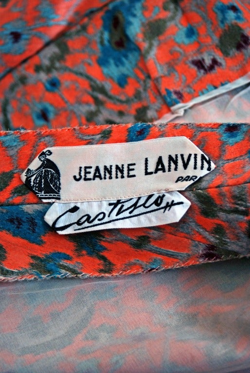 1950's Jeanne Lanvin Castillo Haute-Couture Watercolor Floral-Satin Party Dress 1