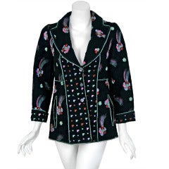 1970's Janice Wainwright Embroidered Deco-Floral Cotton Fitted Blazer Jacket