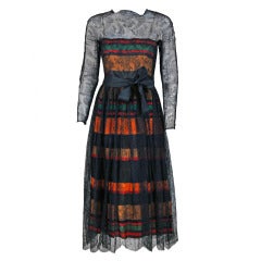 1960's Geoffrey Beene Chantilly-Lace & Striped-Organza Illusion Party Dress 7