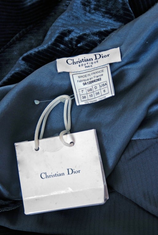 1990's Christian Dior Seductive Navy-Blue Velvet Bias-Cut Halter Evening Gown 1