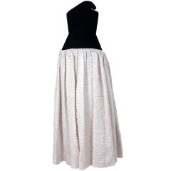 1970's Lanvin Elegant Black & White Silk Avant-Garde Strapless Evening Gown