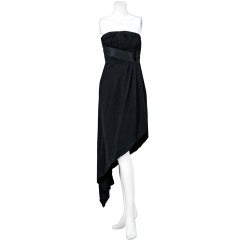 Vintage 1990's Chanel Black Silk-Chiffon Strapless Shelf-Bust Asymmetric Cocktail Dress