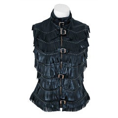 Vintage 1990's Versace Couture Fringe Studded Leather Biker Jacket Vest