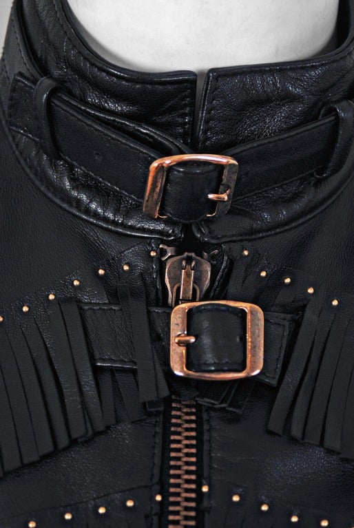 1990's Versace Couture Fringe Studded Leather Biker Jacket Vest In Excellent Condition In Beverly Hills, CA