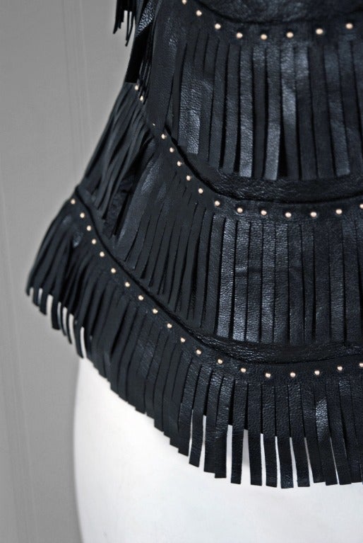 Women's 1990's Versace Couture Fringe Studded Leather Biker Jacket Vest