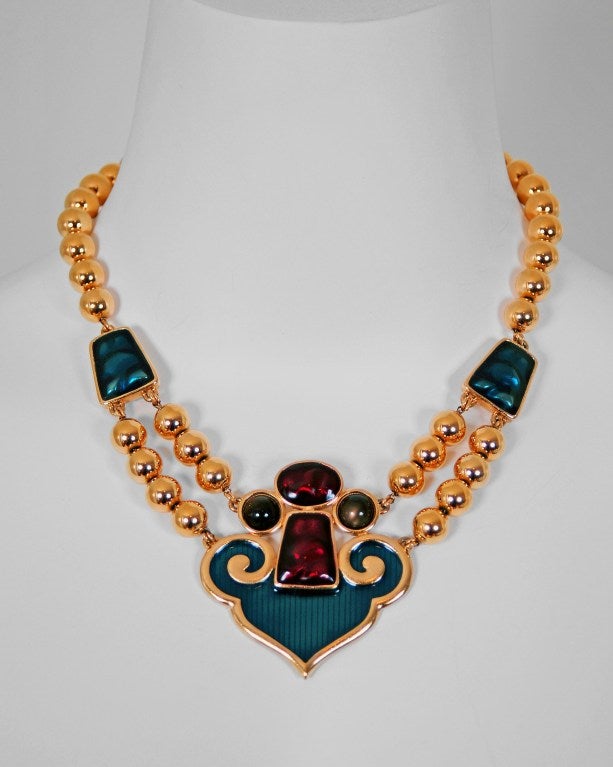 Yves Saint Laurent Enamel & Metal Over-Sized Statement Necklace. Made in France & in excellent condition.