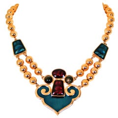 1970's Yves Saint Laurent YSL Over-Sized Huge Enamel Statement Necklace