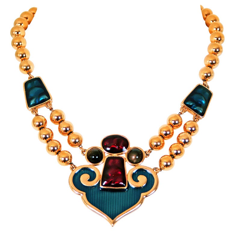 1970's Yves Saint Laurent YSL Over-Sized Huge Enamel Statement Necklace