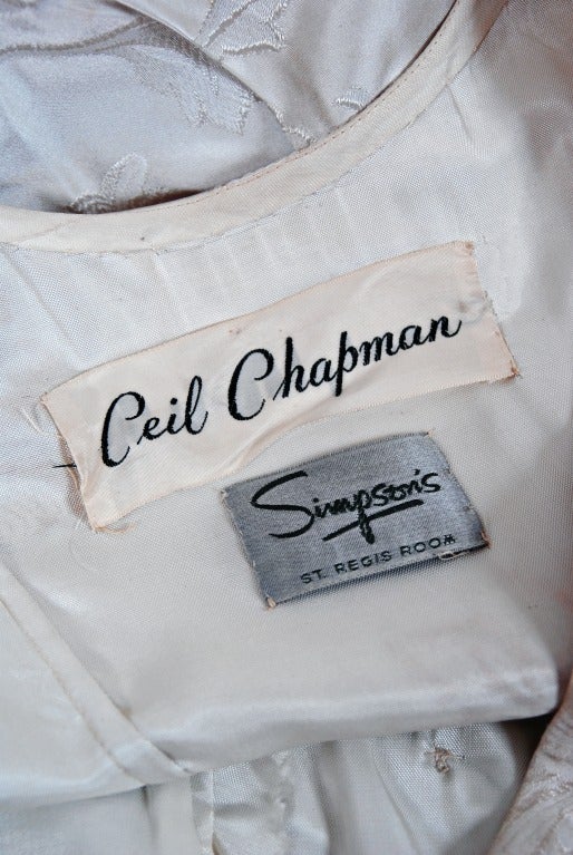 1950's Ceil Chapman Metallic-Gold & Ivory Silk Asymmetric Draped Evening Gown 1