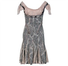 2002 Alexander McQueen Corset Shelf-Bust Lace & Chiffon Cocktail Dress