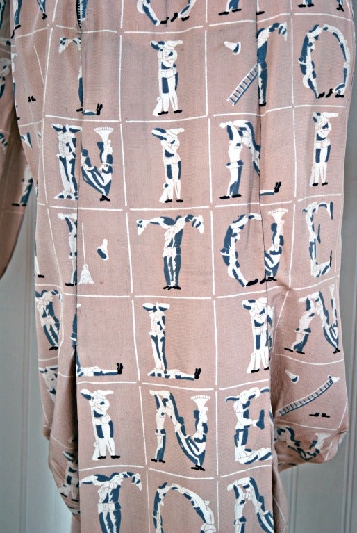 1930's Lucien Lelong Haute-Couture Novelty Surrealism Print-Silk Draped Dress In Excellent Condition In Beverly Hills, CA