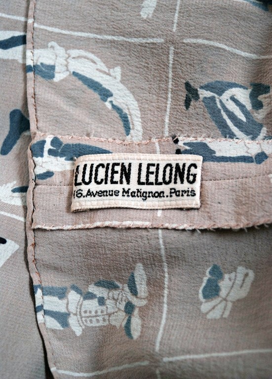 Women's 1930's Lucien Lelong Haute-Couture Novelty Surrealism Print-Silk Draped Dress