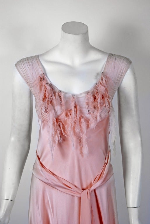 2000 Paco Rabanne Champange-Pink Pintuck Silk Bias-Cut Evening Gown