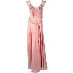 Used 2000 Paco Rabanne Champange-Pink Pintuck Silk Bias-Cut Evening Gown