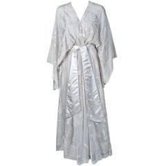 Vintage 1974 Zandra Rhodes Field Of Lilies Ivory White Silk Hand-Painted Caftan Gown