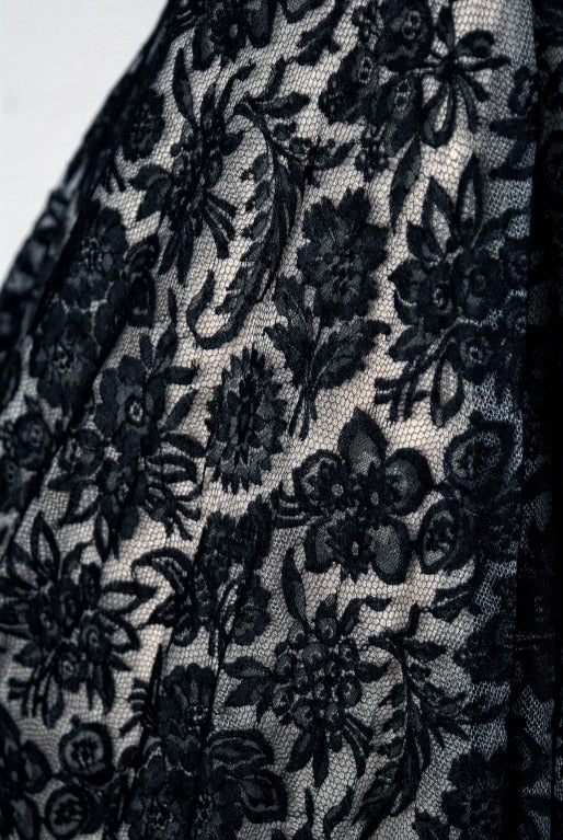 Black 1950's Arthur Falkenstein Chantilly-Lace & Satin Strapless Full Party Dress